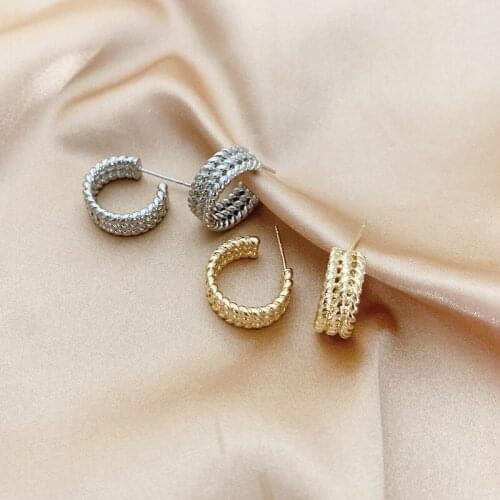 SRCOI Trendy Metal Twisted Geometric C-Shaped Earring Vintage Hollow Irregular Texture Hoop Earring Women Party Jewelry Gift