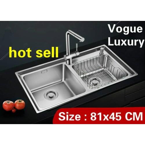 Free shipping Home high quality wash vegetables kitchen double groove sink 304 stainless steel 81x45 CM