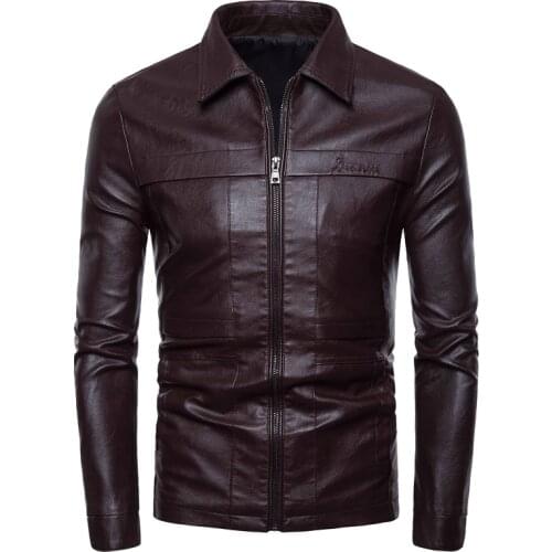 2021 Spring and Autumn Mens Fashion Leather Jacket Locomotive Lapel Leather Coat