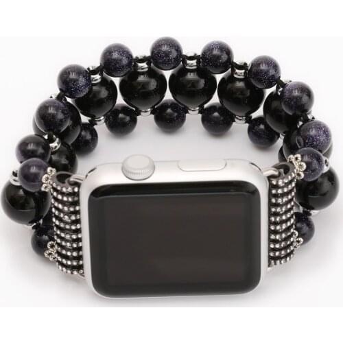Men Black Beades Agate Bracelet for Apple Watch SE Band Series 6 5 4 3 2 1 Fashion Strap for iWatch 40/44mm 38/42mm Wrist Belt
