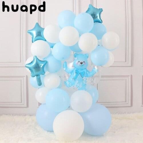 30pcs baby boy girl blue pink bubble bear balloon set boy aluminum foil balloon birthday baby shower decoration children toy