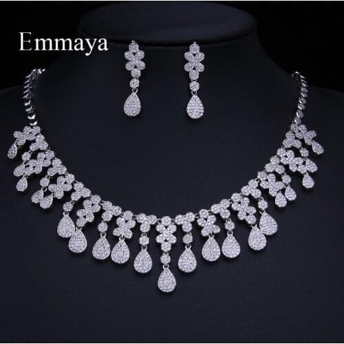Emmaya Waterdrop Cubic Zircon Clear Necklace Earring Bridal Jewelry sets Female Shiny Valentines Day Gift Accessories