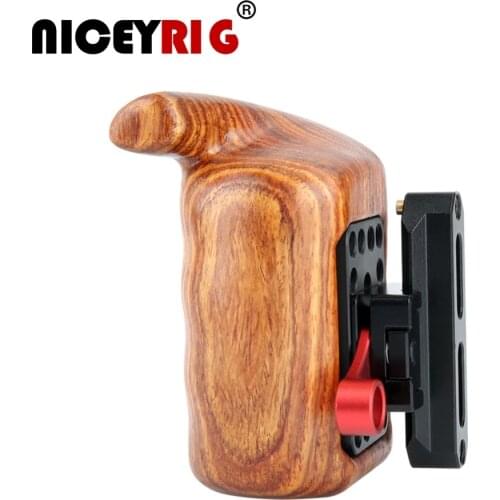 NICEYRIG Wooden Handle Camera Cage Grip NATO Clamp NATO Rail 1/4" Screw DSLR Camera Cage Wood Hand Stabilizer Rig (Left Hand)