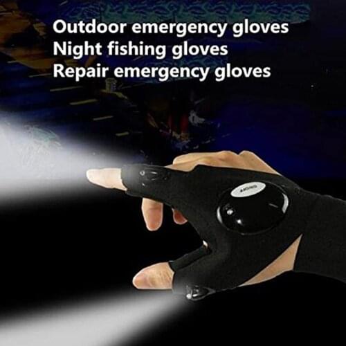 Night camping Fishing cycling Glove with LED light Gear Half Finger Home Repair Gloves men half finger Flashlights Accessories