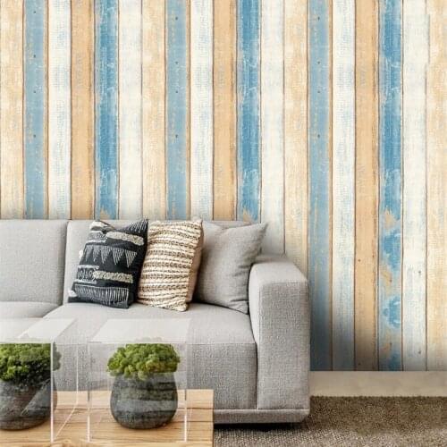 Mediterranean Stripe Wood Grain Wallpaper Self-Adhesive Retro Nostalgic Wooden Board Living Room Home Decoration Wall Stickers
