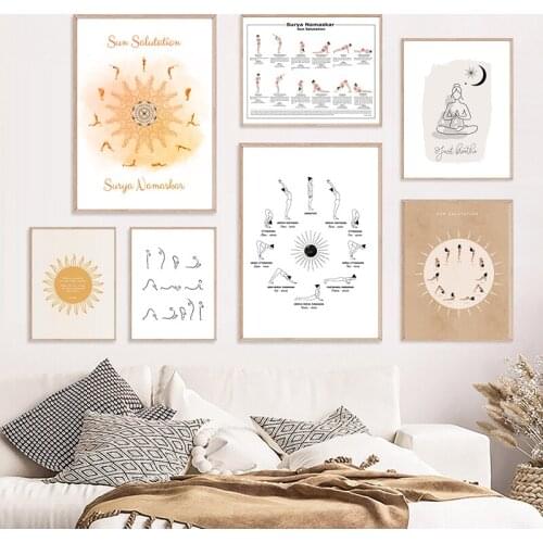Sun Salutation Yoga Posture Black White Canvas Poster Meditation Wall Art Print Yoga Decoration Painting Girls Gift Gym Decor