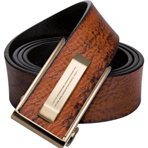 Hi-Tie Men Belt Brown Leather Male Cowhide Genuine Cowhide Leather Strap Casual Designer Cowboy Jeans Belts Automatic Mens Belts