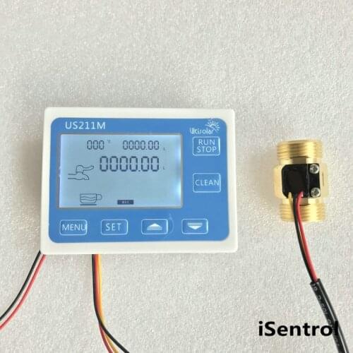 US211M Display with Brass USC-HS43TI Brass Flow Meter Totalizer Flow Measurement 2-45L/min Range G3/4" Male Thread