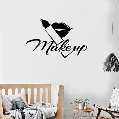 Makeup Quote Lipstick Wall Decal Beauty Salon Ladys Sexy Lips Vinyl Wall Sticker Home Decor Cosmetics Store Window Decal Solid
