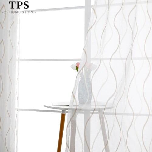 TPS Wave Striped Sheer Curtains for Living Room Bedroom Tulle Curtain Window Kitchen Modern Window Treatment Drapes Panel Drapes