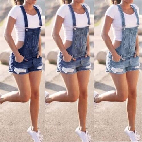 Womens Jeans Suspender Denim Frayed Blue Denim Shorts Female Skinny SiamesHot Jean Short Overall Romper Siamese Plus Size S-5XL