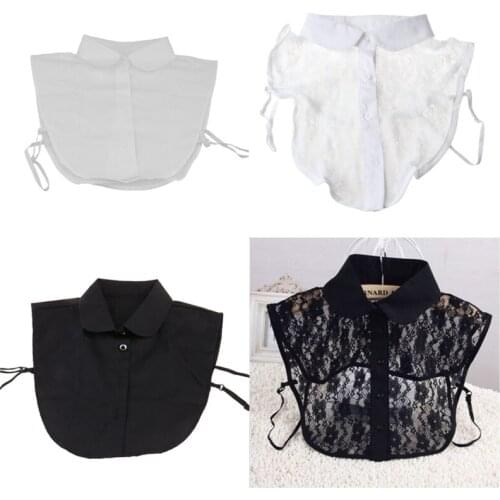 Women Pure Color Lace Detachable Lapel Choker Necklace Shirt Fake False Collar F3ME