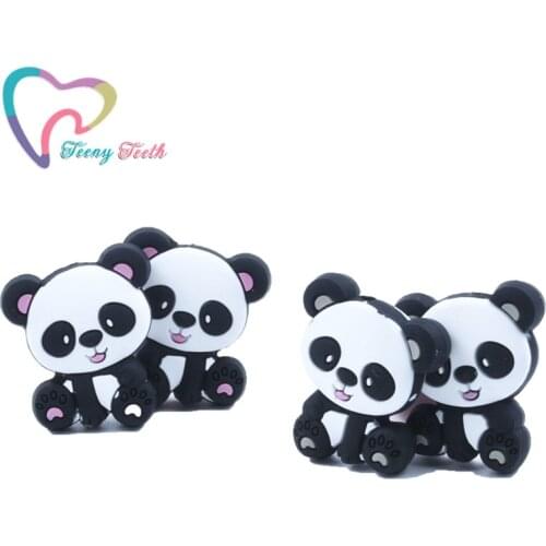 10 PCS DIY Animal Silicone Panda Beads Silicone Tiny Rod Teether Pacifier Clip Chain Accessories Bead Silicone Baby Teether