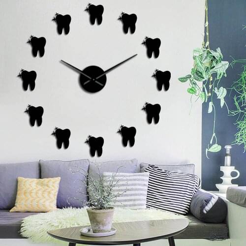 12 Teeth Sticker Dental Tooth Modern Silent Wall Clock Living Room Decorative Wall Watch Nurse Ornament Hygienist Dentist Gift