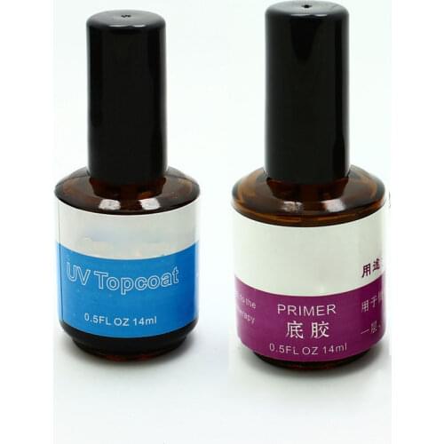 2Pcs 14ml Long Lasting UV Gel Nail Polish Top Coat + Primer Nail Art Builder System