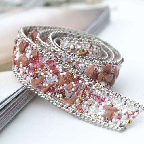 2cm DIY Beaded Lace Trim Mesh Fabric Paillette Lace Beaded Pearl Chain Lace Trim Ribbon Fabric For Sewing Clothing Accessories