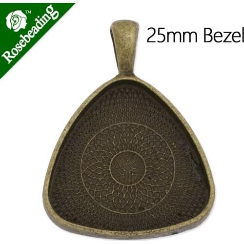 25mm Antique Bronze plated trilateral Zinc Alloy Cabochon Base Setting Pendants,cabochon bezel settings,sold 20pcs/lot-C3598