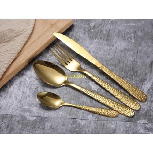 500pcs Gold Cutlery spoon fork knife tea spoon Matte Gold Stainless Steel Food Silverware Dinnerware Utensil