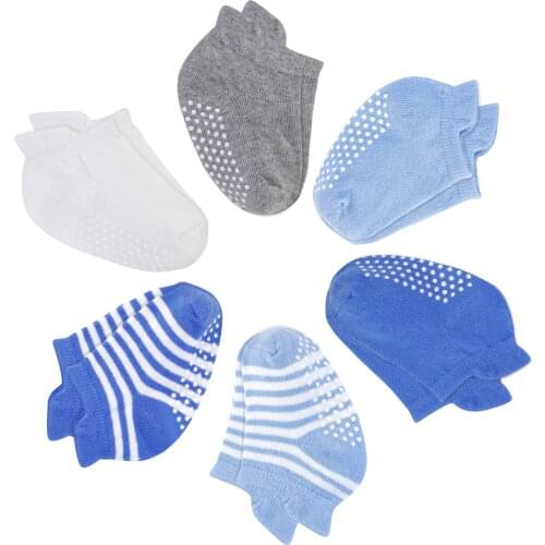 6 Pairs/Lot Baby Anti Slip Grip Ankle Socks with Non Skid Soles Cotton Socks With Rubber Grips Baby Boys Girls Four Seasons
