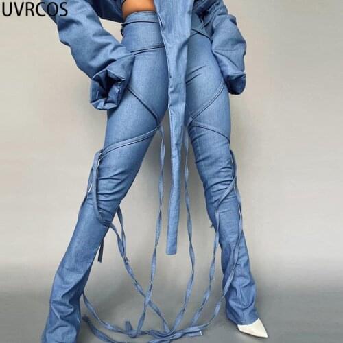 UVRCOS Womens Summer Clothing 2021 Fashion Hip Hop Bandage Slim Bag Hip Long Casual Pants Rock Punk Tight-Fitting Stretch Pants