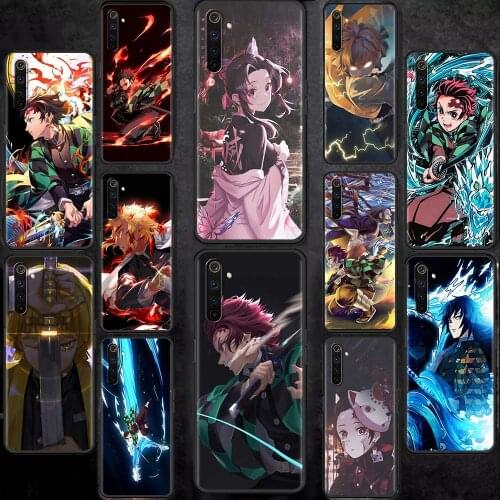 Anime Demon Slayer Kimetsu No Yaiba Case Oppo Realme 6 7 C21 C3 XT 8 7i 5 Pro A53 A52 A9 2020 A94 A74 5G Capa Black Phone Coque