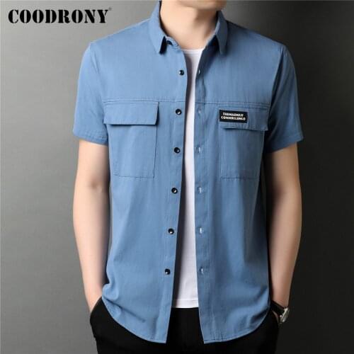 COODRONY Brand Summer New Arrival Streetwear Fashion Safari Style Big Pocket 100% Cotton Short Sleeve Casual Shirt Men C6089S