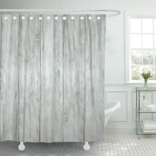 Wood Whitewash Light Gray Wooden Planks Boards Barn Bitches Shower Curtain Waterproof Polyester Fabric 72 x 72 Inches with Hooks