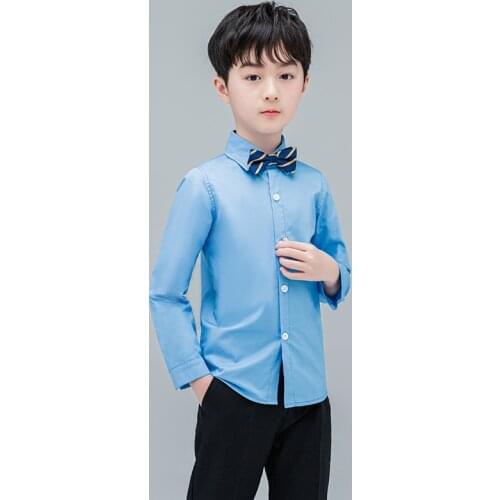 School Kids Performance Dress Blouse Clothe T Shirt for Boys Kids Teenage Boys Girls Turn Down Collar Birthday Formal Prom Shirt