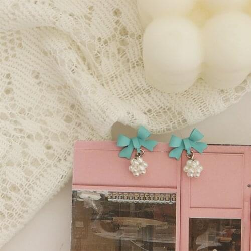 Elegant Blue Bowknot Pearl Earrings for Women Summer Dating Earrings 2021 Trend Girls Wedding Party Gift Friends Jewelry M4