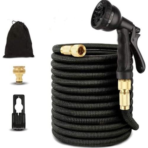 Flexible Garden Hose 25-100Ft Water Hose Expandable with 3-Way Latex Core Fabric High Density 8 Functional Spray Nozzle Set