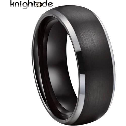 8mm Black Tungsten Carbide Ring for Women Men Wedding Bands Polished Beveled Edges Brushed Dome Surface Comfort Fit