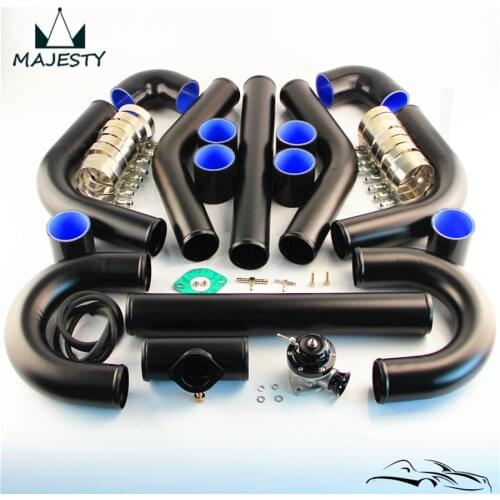 2.25" 57mm Universal Intercooler Pipe Piping Kit + BOV Turbo Blow Off Valve Kit Black