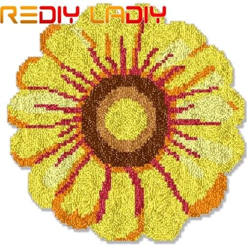 Latch Hook Rug Sunflowers Crocheting Carpet Rug Acrylic Yarn Pre-Printed Canvas Cushion Mat Crochet Tapestry Latched Hook Kits