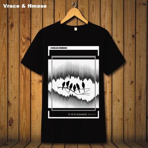 Summer 2018 Bird printing fashion boutique short sleeve t-shirt European style soft comfortable quality loose t shirt men S-6XL