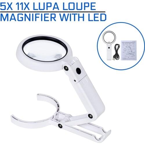 5X 11X Lupa Loupe Magnifier Folding Lamp Reading Portable Handheld Illuminated Magnifying Glass With 8 LED Lights for Newspaper