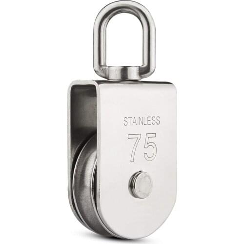 M75 Lifting Single Pulley Loading 1322 lbs Stainless Steel Heavy Duty Swivel Lifting Rope Pulley Block 75mm Pulley Hoists Roller
