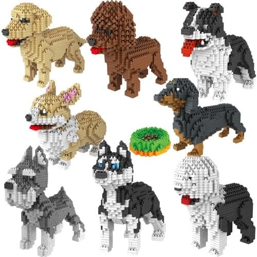 Micro Animals dog Mini Blocks cartoon pet shepherd Teddy Huskie Golden Retriever bricks model toys Diamond