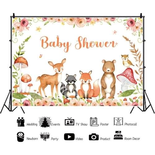 Cute Animal Flower Mushroom Children Backdrops Photography Baby Shower Birthday Party Kids Photos Background for Shooting Decor