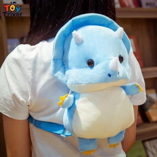 Triceratops Tyrannosaurus Dinosaur Backpack Shoulder School Bag Plush Toys Stuffed Doll Kids Children Boys Girls Student Gift