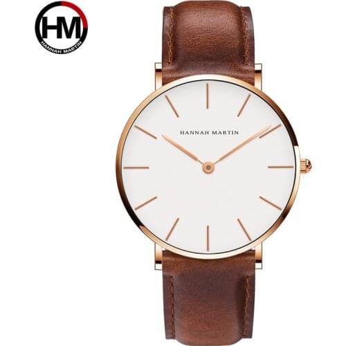 HANNAH MARTIN Dropshipping Dial Watch Ultra-thin Men Leather Waterproof Women Japan Dress Quartz Movement Wristwatch HM01