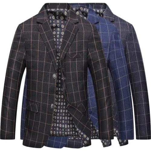 Spring and summer new middle - aged suit men 's lattice suits leisure coat elderly men' s casual suit single-breasted blazer 1