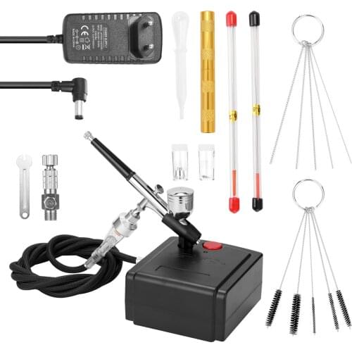 Professional Airbrush Set for Model Making Art Painting with Air Compressor+Power Adapter+Airbrush+Airbrush Holder+0.2mmneedle
