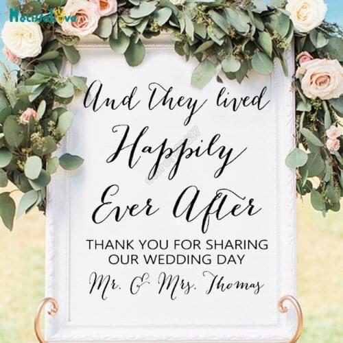 Wedding Board Sticker Personalized Reception Sign Custom Last Name And They Lived Happily Ever After Thanks Sign Decal B757