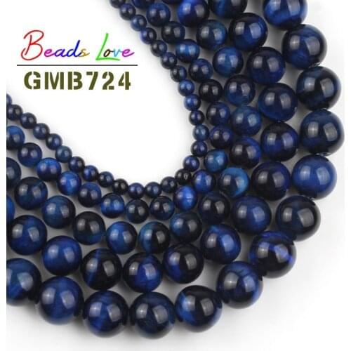 Natural A++ Blue Tiger Eye Stone Round Loose Beads for Jewelry Making 4 6 8 10 12mm Diy Bracelet Necklace Wholesale Perles 15