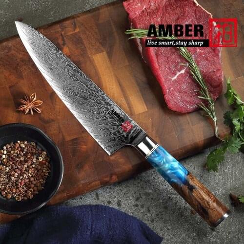 Amber VG10 Damascus Steel Nakiri Knife Ebony Handle Japanese Chef Kitchen Tool Chinese Cleaver Cooking Knives