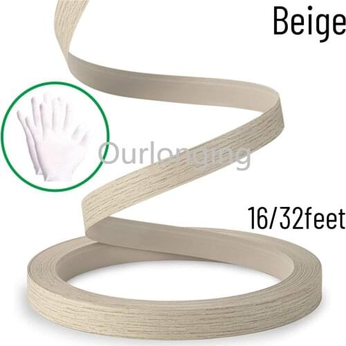 16/32feet Beige Edge Banding Non Glued Flexible Durable Real Wood Veneer Edge for DIY Table Cabinet Furniture Decorative Trim