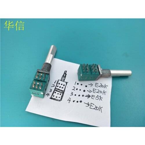 Original new 100% RK097G quadruple three resistance potentiometer E20K E5K E20K handle long 32MMF (SWITCH)