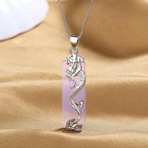 Crystal Stone Dragon Plated Pendent Necklace Resin Vintage Party Delicate Women Necklaces Jewelry