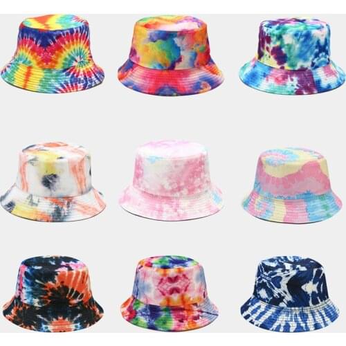 2021 New Hot Tie Dye Bucket Hats Reversible Double-Side-Wear Hat Avocado Zebra Cow Print Packable Outdoor Sun Hat Fisherman Caps
