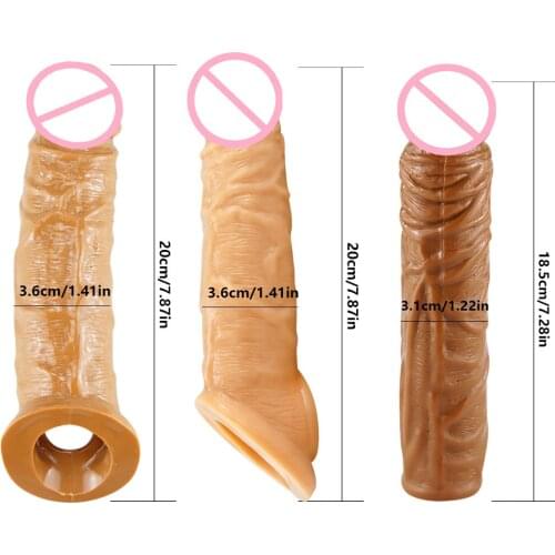 Male Penis Condom Reusable Penis Sleeve Penis Extender Realistic Extension Sex Toy for Men Cock Enlarger Adult Sex Products